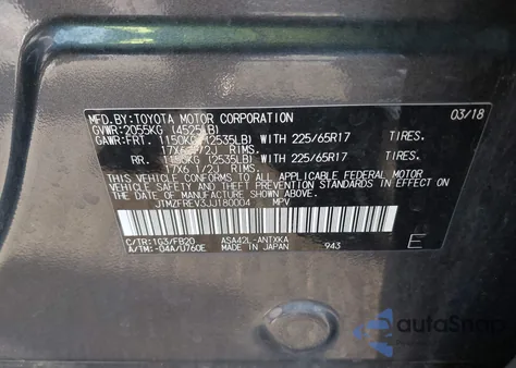 2018 Toyota Rav4 Le из США, поврежденный, VIN JTMZFREV3JJ180004